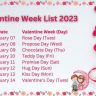 Valentine Week List 2023