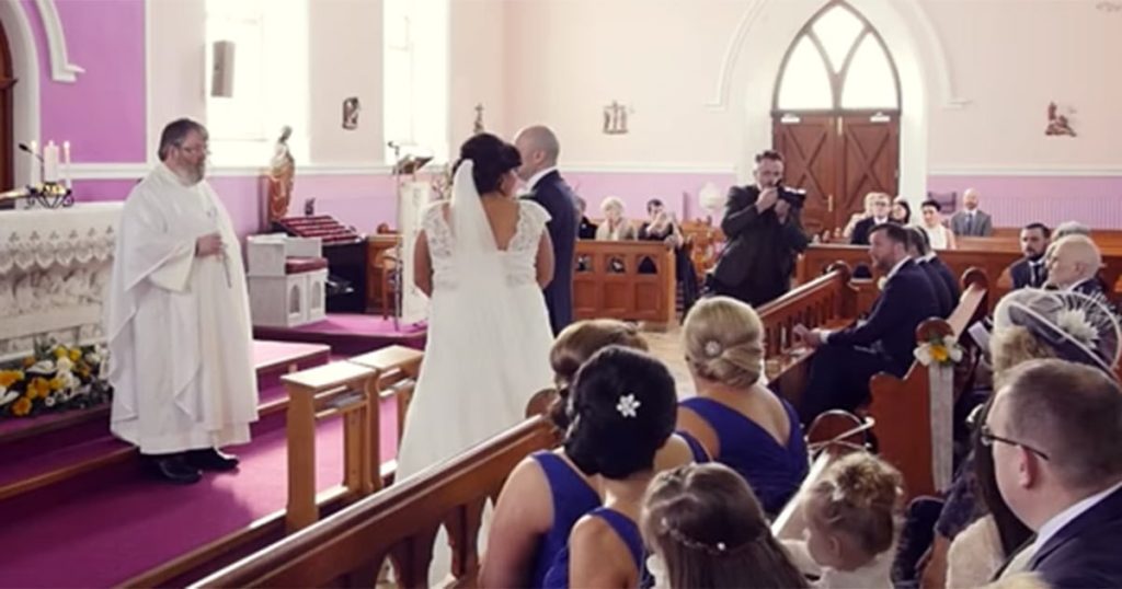 Wedding is stopped by a voice at the back of the church – then bride turns around and bursts into tears